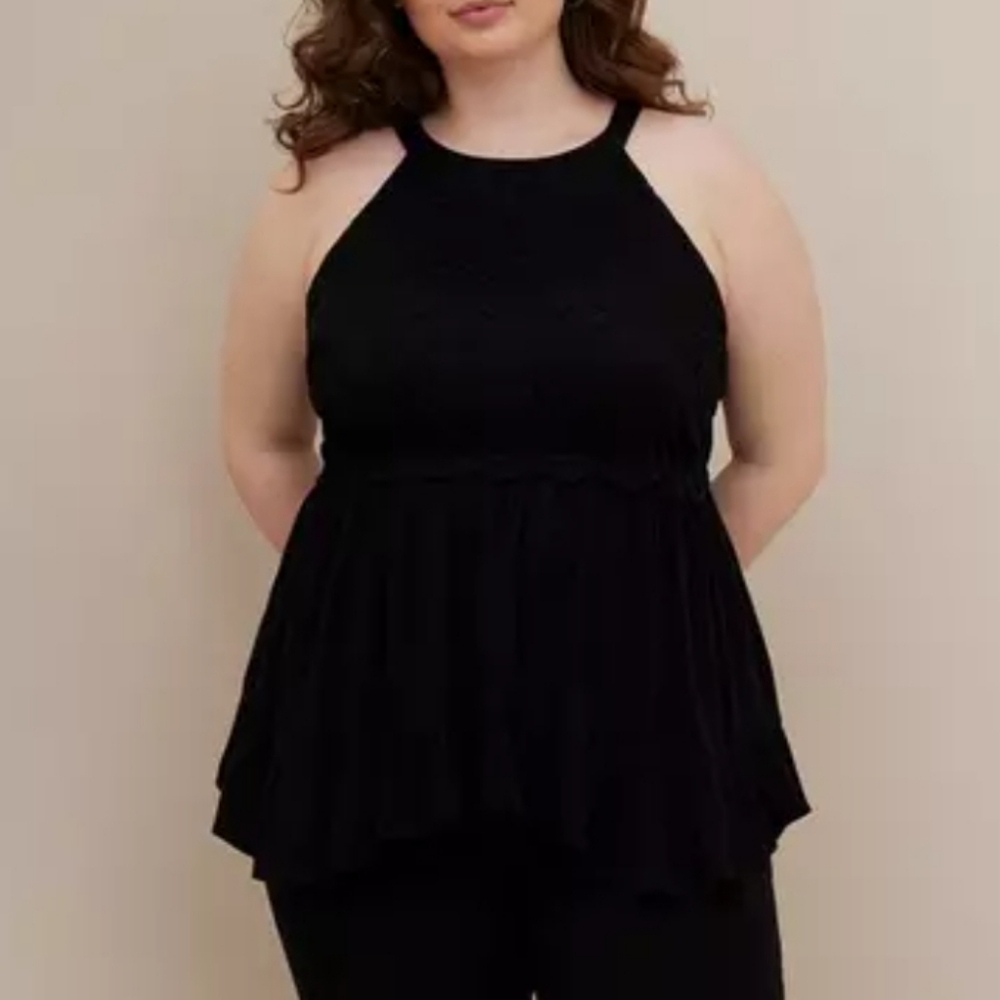 TORRID Black Babydoll Gauze With Lace Halter Top Plus Size 3X
